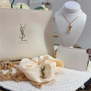 YSL Beaute Crossbody, gold strap, charms, novelty scrunchie/necklace/mirror!!